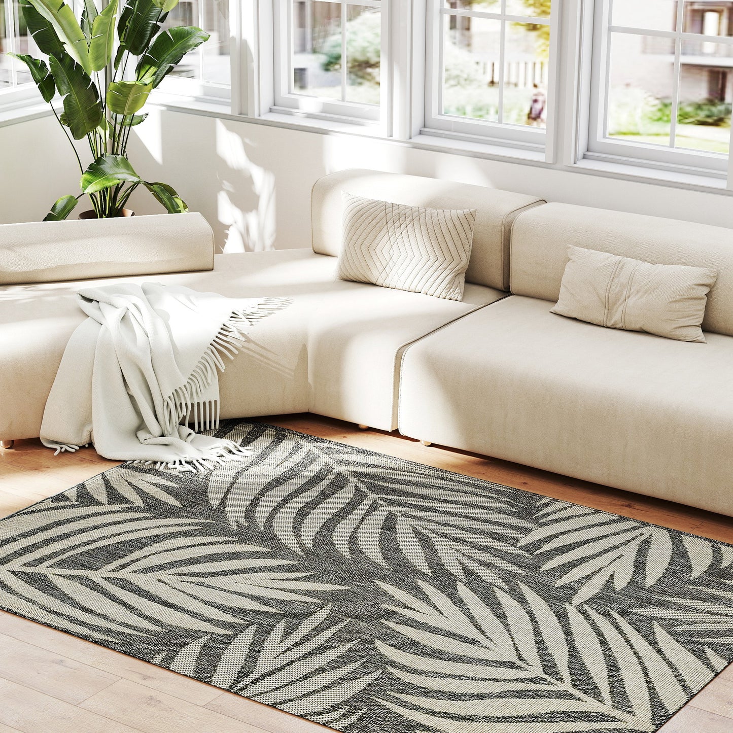 UV Resistant Indoor & Outdoor Area Rug, Easy-Cleaning Machine Washable Rug for Patio, Garden, Kitchen, Bathroom or Living Room, 170 x 120 cm, Grey