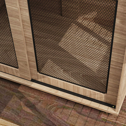 Dog Crate Furniture Side Table | Barn Door & Side Door | 3-Sided Ventilation | Large Dogs up to 30kg | 98 x 60 x 78cm | Walnut Brown