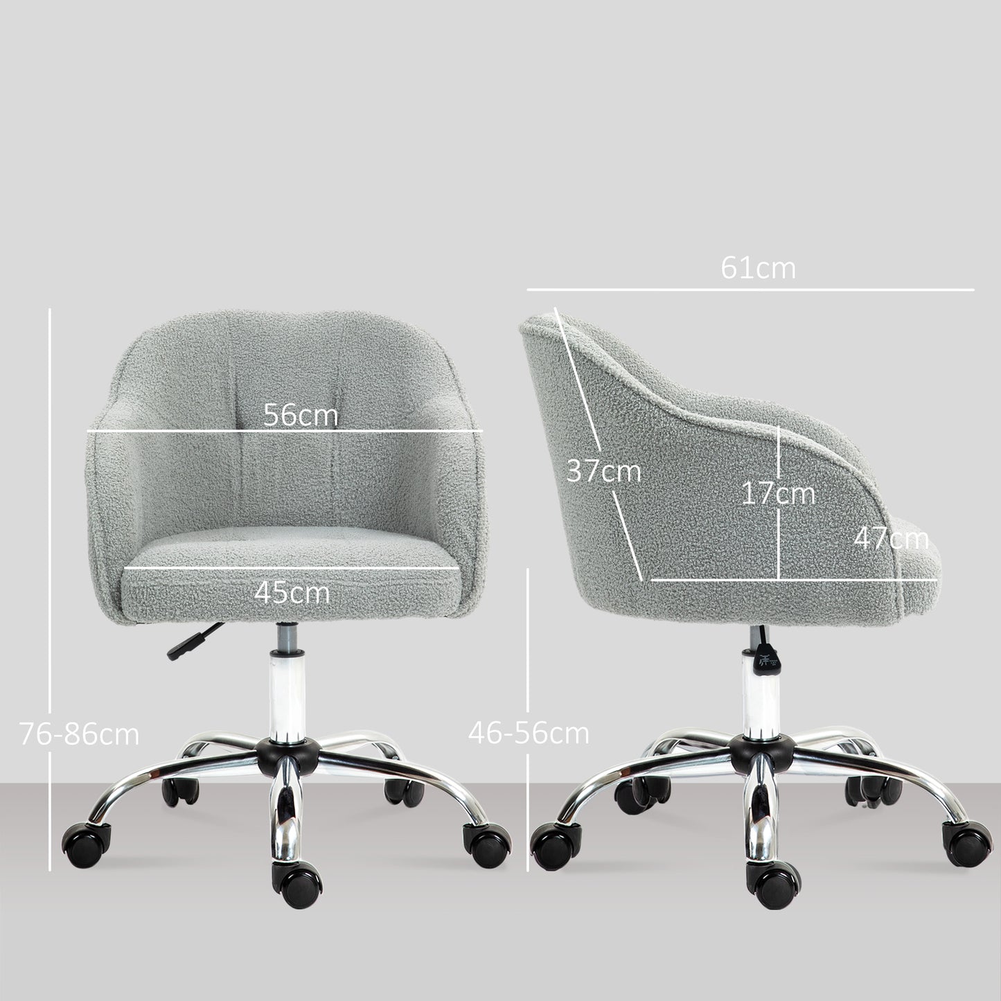 Computer Desk Chair, Fabric Swivel Office Chair, Makeup Vanity Chair with Height Adjustable, Wheels, for Home Study Bedroom, Grey