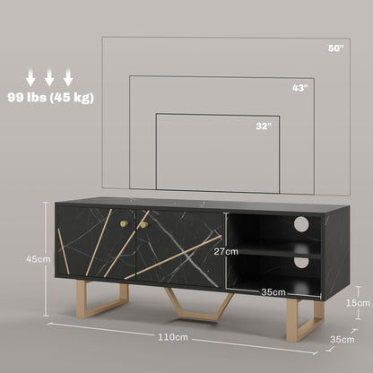 TV Stand Cabinet for TVs up to 50 Inches, TV Unit with Storage Shelves and Cupboard for Living Room, Black Marble Tone
