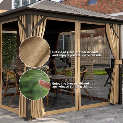 Outsunny 3 x 3(m) Metal Hardtop Gazebo, with Curtains and Accessories - Brown