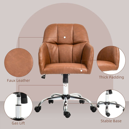 Computer Desk Chair, PU Leather Swivel Office Chair, Makeup Vanity Chair with Height Adjustable, Wheels, for Home -  Brown