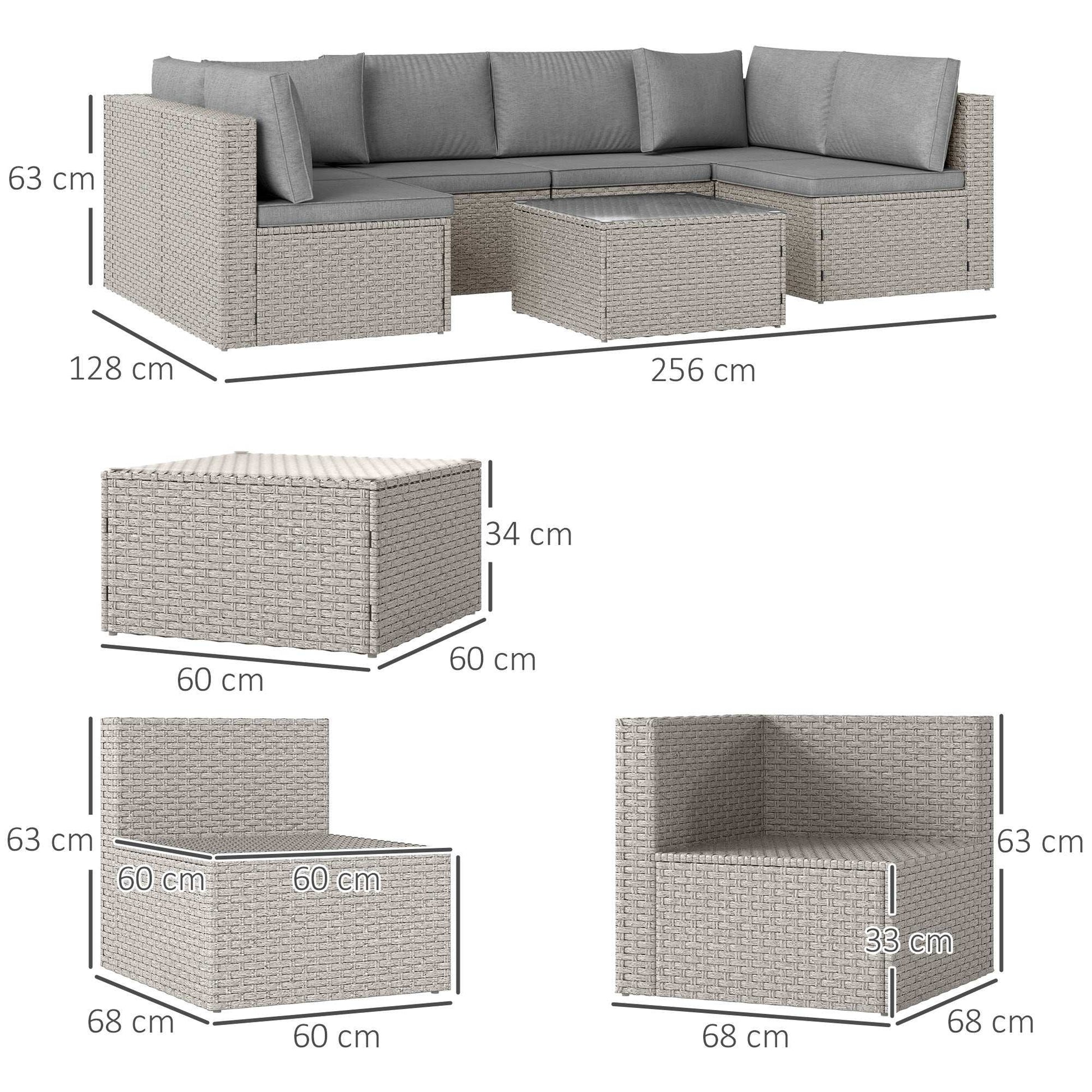 Outsunny Seven-Piece Modular Rattan Outdoor Garden Corner Furniture Set - Grey
