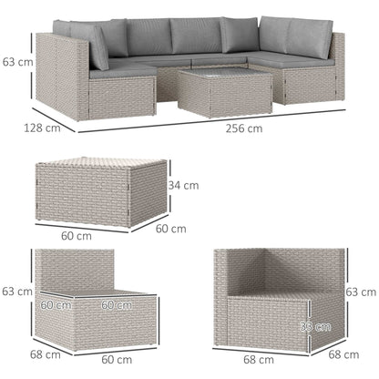 Outsunny Seven-Piece Modular Rattan Outdoor Garden Corner Furniture Set - Grey