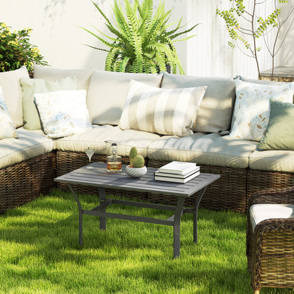 Metal Garden Coffee Table, Rectangular Outdoor Side Table with Slatted Tabletop, Foot Pads for Outside, Garden, Balcony, Porch, 91.5 x 55 x 45cm