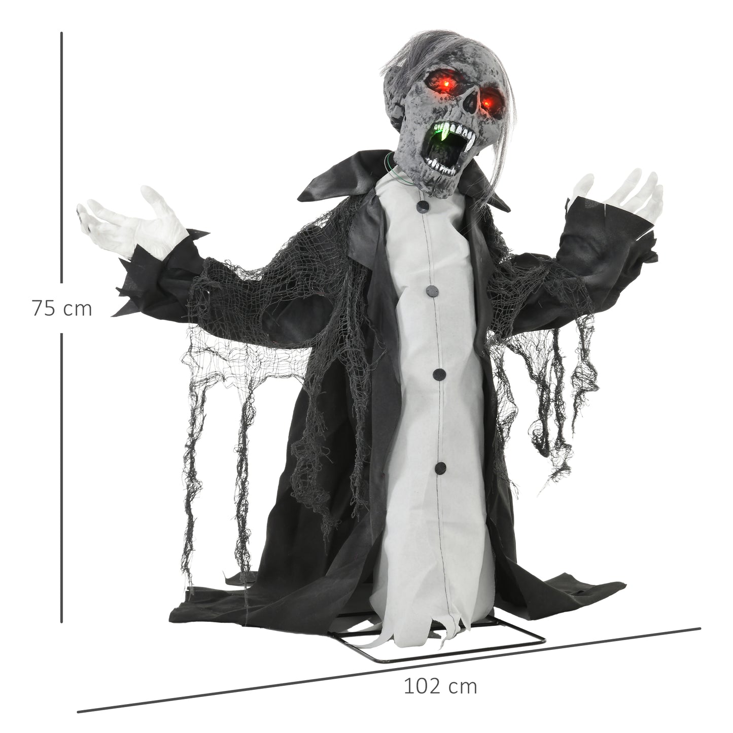 Halloween Animated Skeleton with Glowing LED Eyes and Mouth, Half-Body Halloween Decoration, Battery Operated