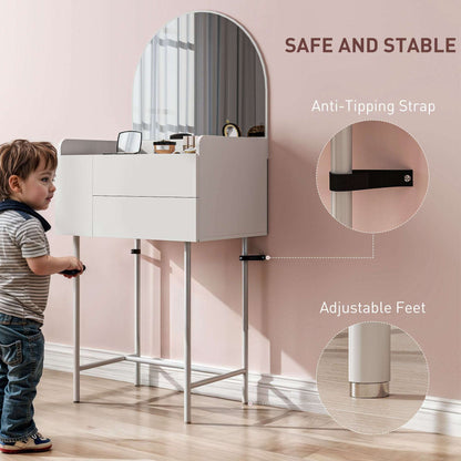 Dressing Table with Arched Mirror and 3 Drawers - White