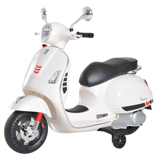 Kids Ride On Retro Style Vespa Motorcycle With LED Lights - White / Red