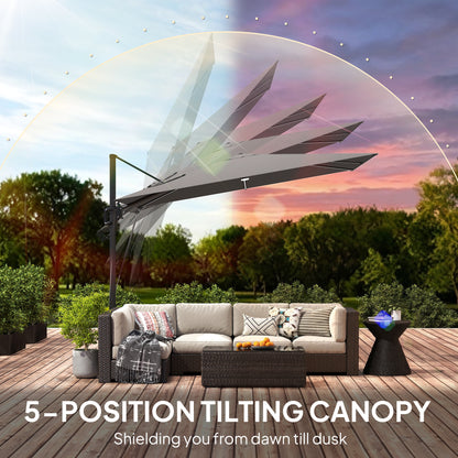 3 x 3m Cantilever Garden Parasol | Solar LED Lights | UPF50+ | 360° Rotation | Dark Grey