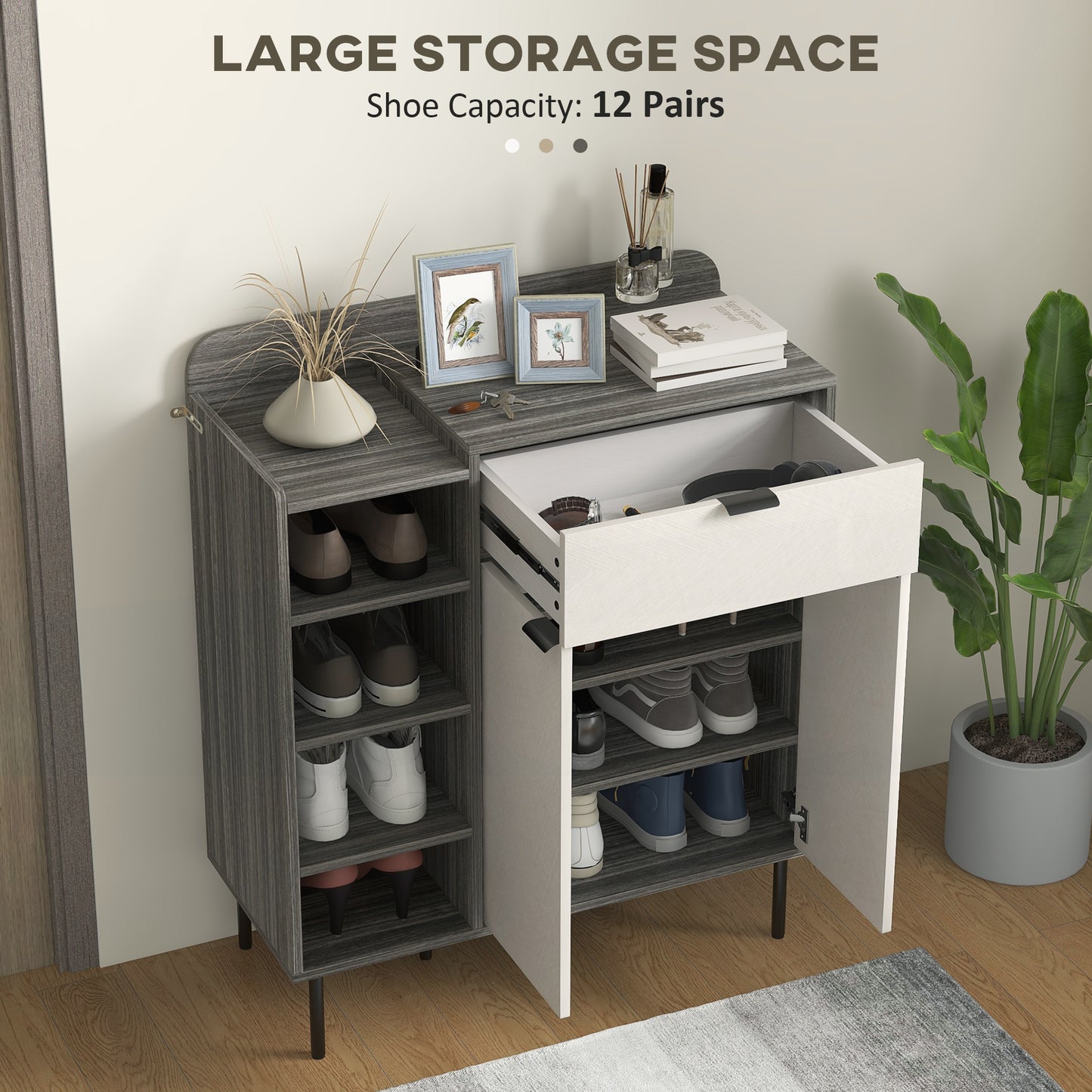 Modern And Minimal 12 Shoe Storage Unit Holder Rack Cabinet - Grey/White