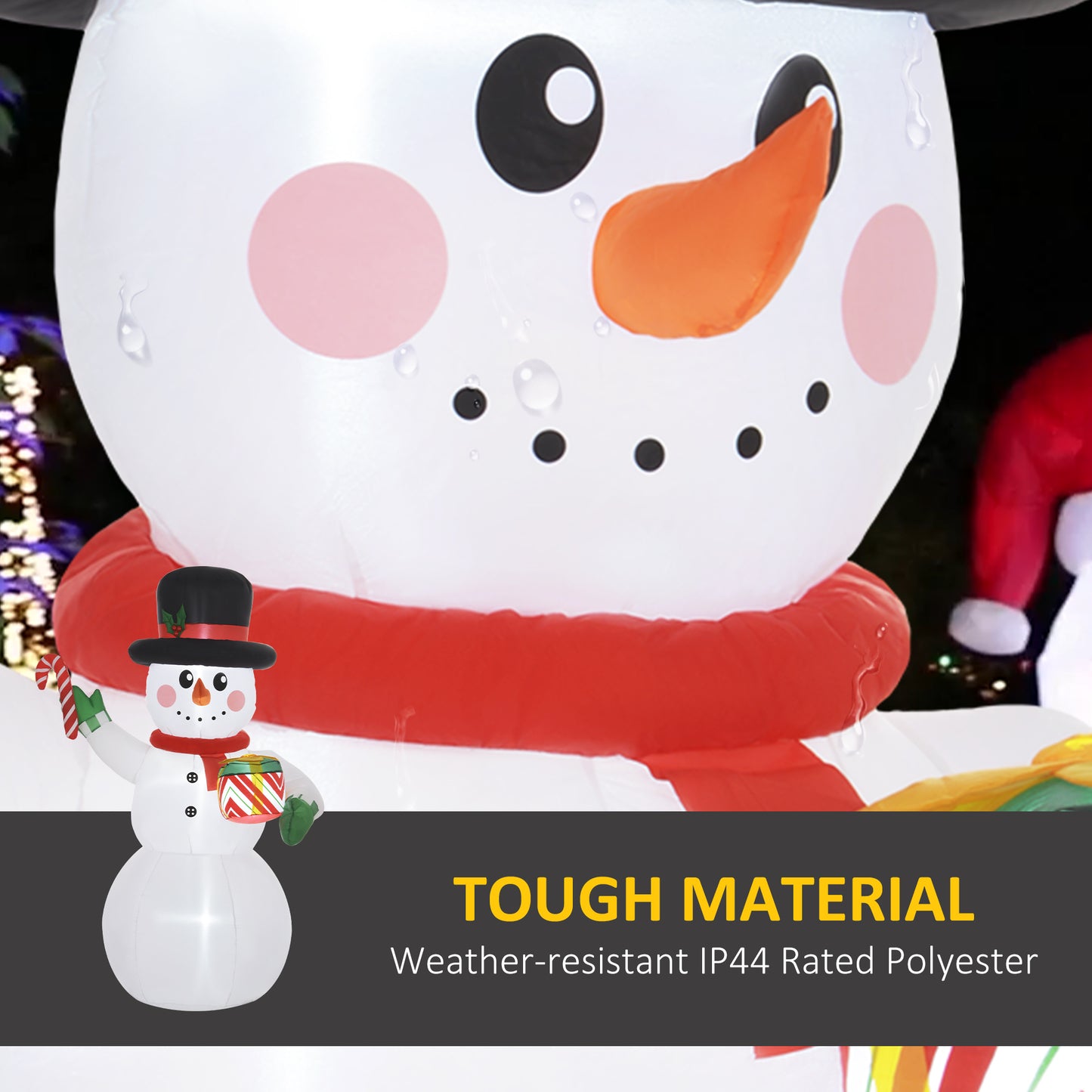 6FT Christmas Inflatable Snowman with Candy Cane and Gift Box with Built-in LED Light for Indoor, Outdoor