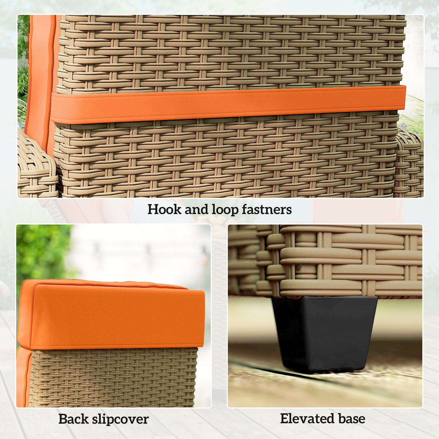 Outsunny 145° Reclining Rattan Armchair, with Footrest - Khaki/Orange