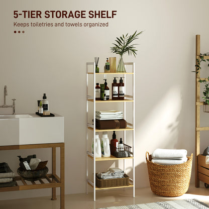 Five-Tier Bamboo Adjustable Shelf Storage Unit