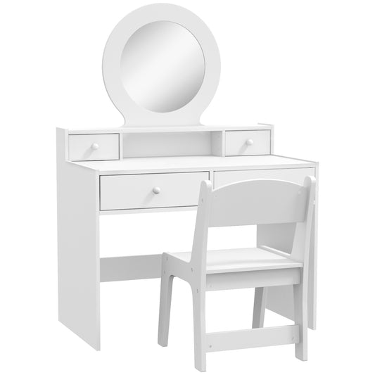 AIYAPLAY Kids Dressing Table Set Kids Make up Table with Stool and Mirror, Storage Drawers, Gift for Aged 3-8