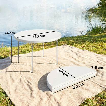 Folding Picnic Camping Table | 120x120cm | HDPE Top | Water Resistant | Powder Coated Frame | Anti-Slip Feet | 100kg | No Assembly | White