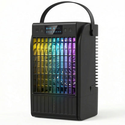 Portable Air Conditioner, 4-in-1 Mini Air Cooler with 4 Wind Speed, 2 Cool Mist, RGB 7 LED Light, Black / White