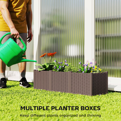 Modular Self-Watering Raised Planter Boxes | Built-In Reservoir | Drainage Holes & Plugs | Rattan-Style PP | Fade Resistant | 20kg Capacity | 120x40x37cm | Brown