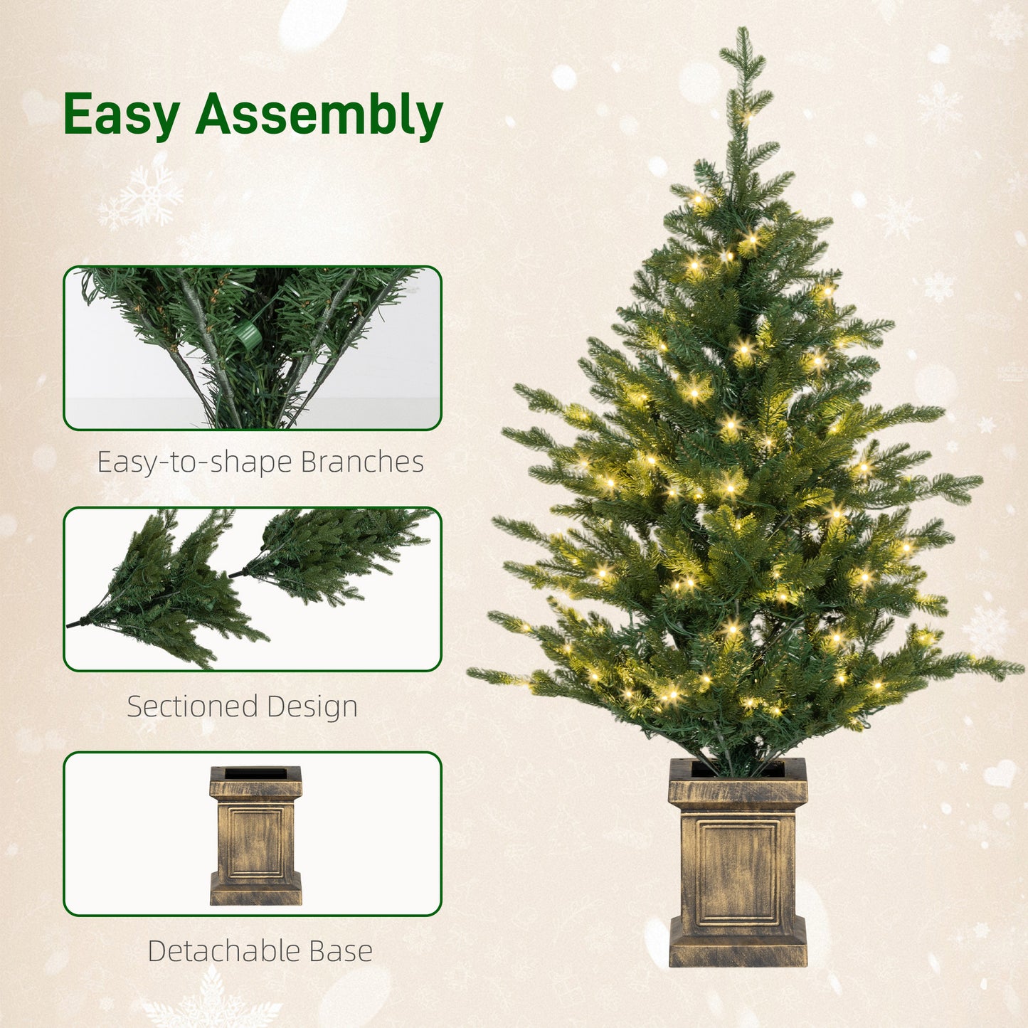 Set of Two Artificial 4ft Christmas Trees, with Lights - Green