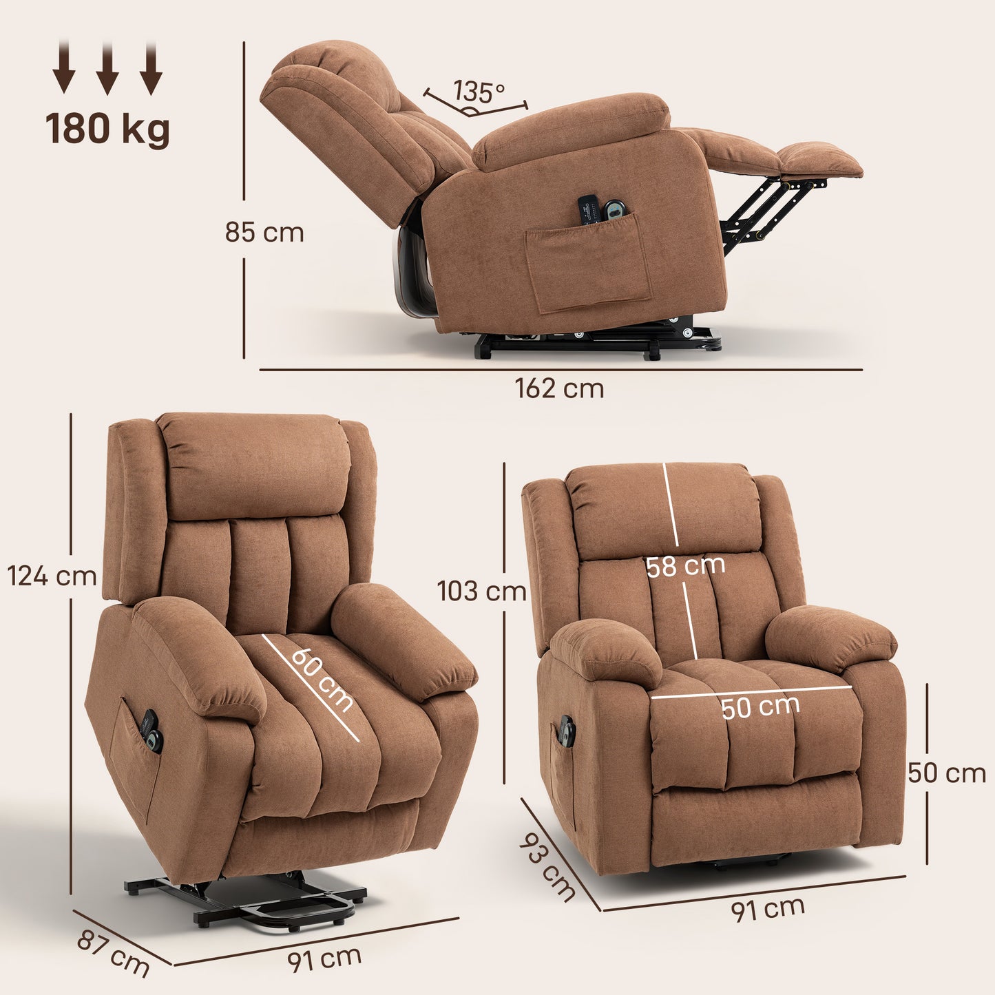 Power Lift Recliner Chair with Massage, Overstuffed Lift Chair with Footrest, Remote and Side Pocket