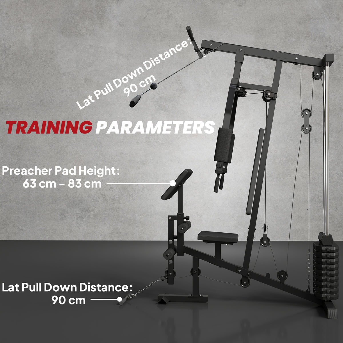 Multi Gym Station | Black | 148x108x207cm | 45kg Weight Stack | 10 Blocks | Chest Press | Butterfly Press | Leg Developer | 0-90° Arm Rotation | 120kg Max | Steel & PU