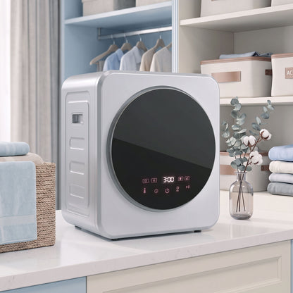 Compact Vented Tumble Dryer | Silver | 48x44x57cm | 800W | 4kg Wet 2.5kg Dry | 60°C Sterilise | Reverse Tumble | Touchscreen | Freestanding Stackable Wall-Mount | IPX4 | Auto-Stop