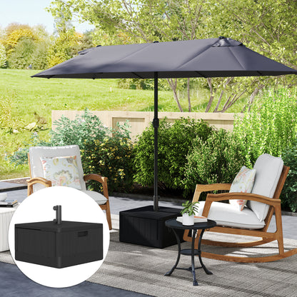 Fillable Parasol Base with Wheels & Handles | 80kg Sand or 50kg Water | Fits 38mm & 48mm Poles | 53x53x45cm | Deck Poolside & Garden | Black