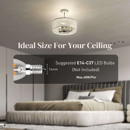 Set of 2 Crystal Ceiling Lights | Semi Flush Mount | 3-Light E14 | Modern Chandelier Style | Metal Frame | Clear Crystal Shade | Φ39x32cm | 40W AC220-240V | Silver Tone