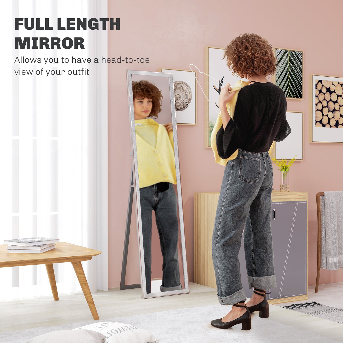 Full Length Mirror, 37 x 157cm Wall Mounted, Leaning, Free Standing Mirror, Framed Full Body Mirror for Living Room, Bedroom, Silver