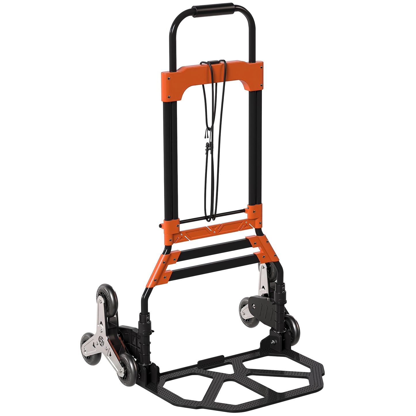 Heavy Duty Foldable Trolley on Wheels | 75kg Flat / 45kg Stairs | Tri-Wheel Stair Climbing | Telescopic Handle | Steel | Black & Orange