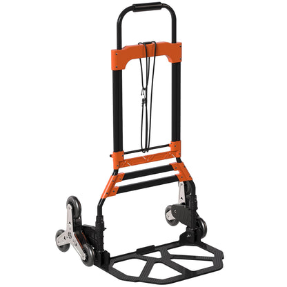 Heavy Duty Foldable Trolley on Wheels | 75kg Flat / 45kg Stairs | Tri-Wheel Stair Climbing | Telescopic Handle | Steel | Black & Orange