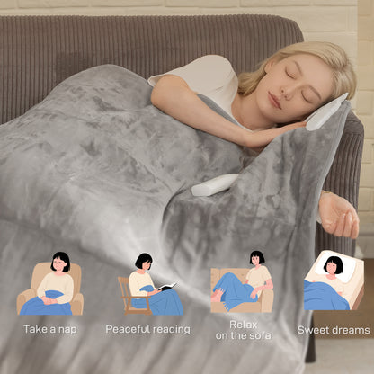 Electric Blanket with Dual Controllers, Machine Washable Heated Throw Blanket with Ultra Soft Flannel Fabric, 5 Heating Levels, 10 Hour Timer, Grey