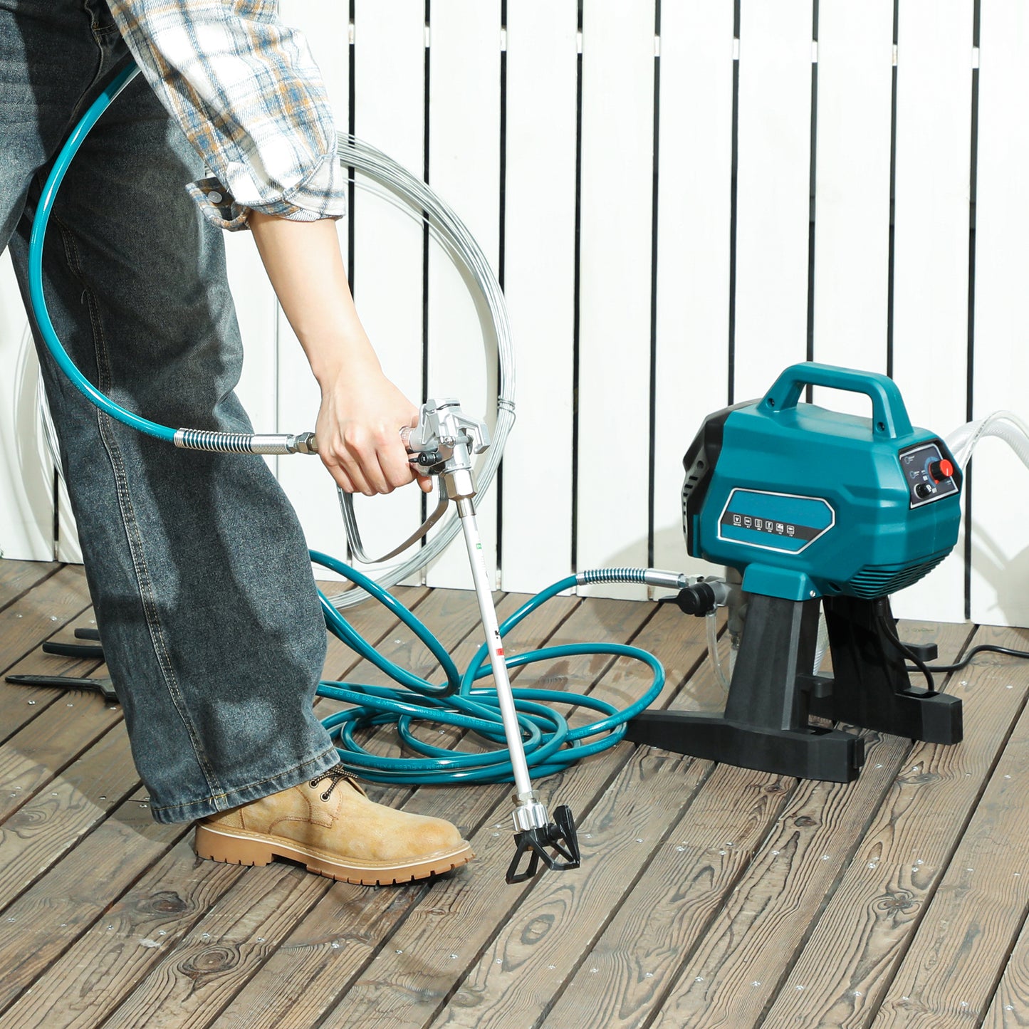 Airless Paint Sprayer, Thinning-Free, Electric Fence Paint Sprayer for Exterior and Interior DIY Painting Projects, Wall Spray Gun Machine, Household Use, 1.5L/min, 200 Bar, 7.5 m Hose