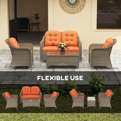 Outsunny Four-Piece Rattan Sofa Set, with Glass-Top Table - Orange