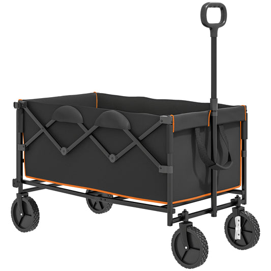 160L Festival Trolley on Wheels, Folding Camping Trolley Cart w/ Tailgate, 100kg Heavy Duty Garden Collapsible Folding Wagon w/Adjustable Handle, Carry Bag for Beach Picnic