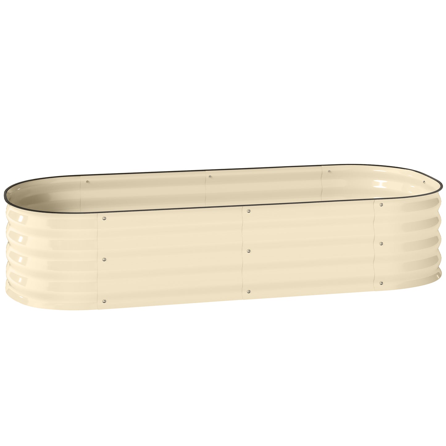 Flexible Galvanised Steel Raised Garden Bed | Safety Rubber Edging | Open Bottom | Configurable Round Oval or Oblong | 150x62x30cm | For Flowers Herbs & Succulents | Cream White