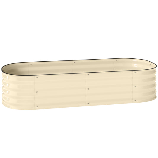 Flexible Galvanised Steel Raised Garden Bed | Safety Rubber Edging | Open Bottom | Configurable Round Oval or Oblong | 150x62x30cm | For Flowers Herbs & Succulents | Cream White