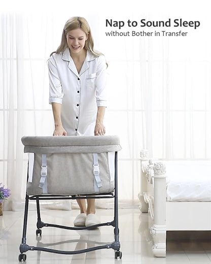 UBRAVOO Baby Grab-And-Go Travel Cot With Mattress & Silent Wheels Convertible Rocking Crib