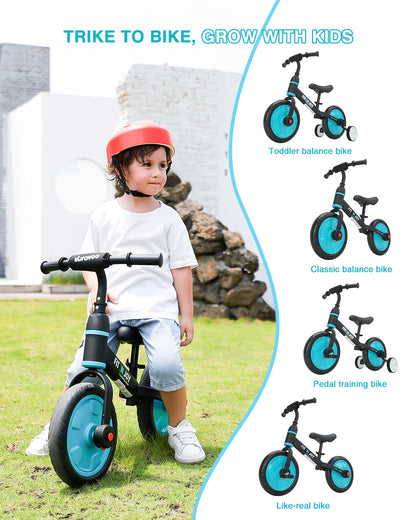 UBRAVOO Fit 'n Joy Beginner Toddler Training Bicycle For Boys Girls Age 2 - 4, 4-in-1 Kids Balance Bike With Pedals & Training Wheels Stabilisers