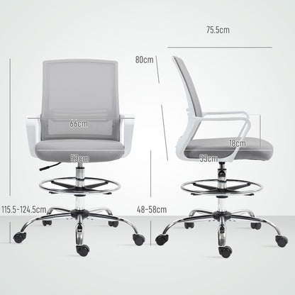 Draughtsman Chair, Mesh Drafting Chair, Ergonomic Office Chair with Lumbar Support, Adjustable Foot Ring, Grey