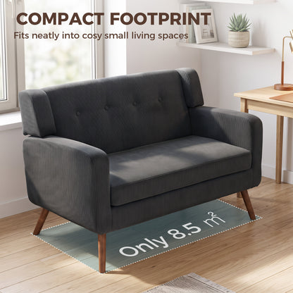 2 Seater Sofa | Dark Grey Corduroy Loveseat with Tufted Back, Padded Arms & 240kg Capacity