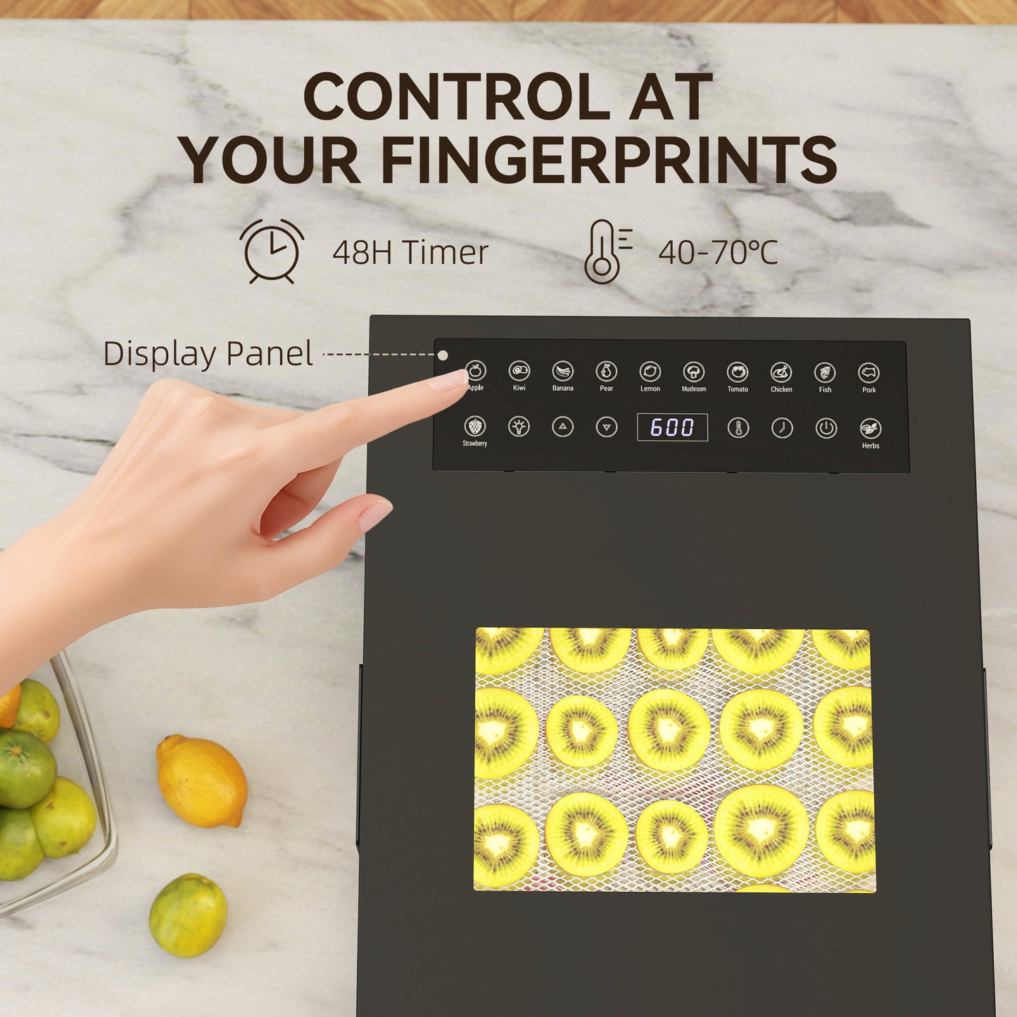 Food Dehydrator with 12 Stainless Steel Tray, 850W Food Dryer Machine with LED Touch Panel, 40-70℃ Adjustable Temperature, 48H Timer for Drying Fruit, Meat, Vegetable, Jerky, Pet Treat, Black