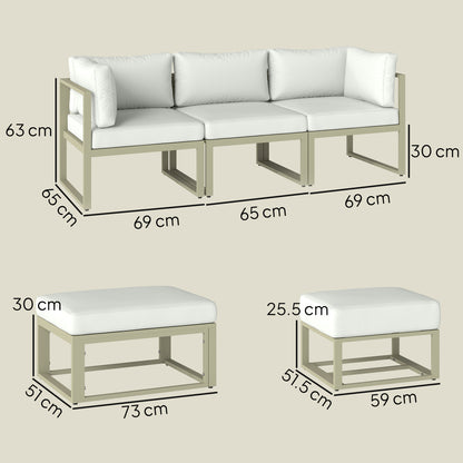 6-Piece 2-in-1 Garden Daybed & Sofa Set | Converts to Sectional Sofa | Aluminium Frame | 10-18cm Cushions | Washable Covers | Footstools Store Under Corners | 160kg Capacity | Cream & Rose Gold