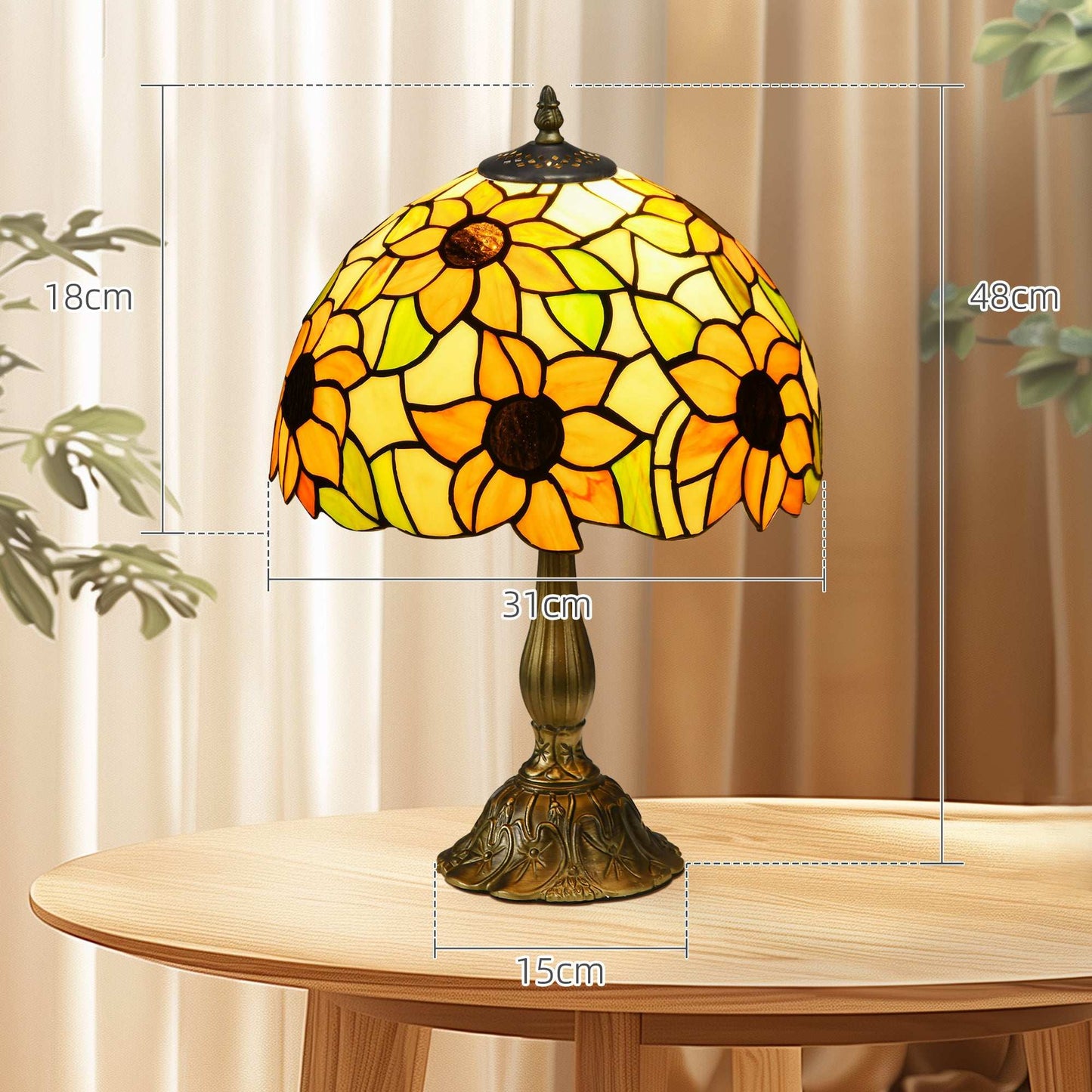 Stained Glass Table Lamp, Handmade Antique Style Bedside Lamp for Bedroom, Living room, Home, Nightstand, Decorative Night Light, Orange Sunflower