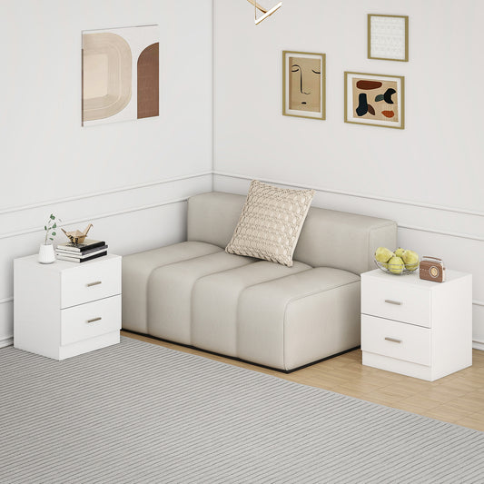 Set of 2 Modern Bedside Tables | 2 Drawers | Clean White Finish | 45x49cm