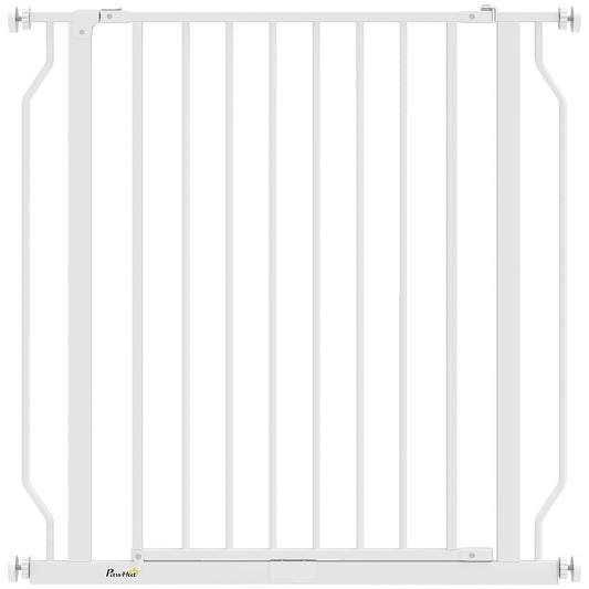 PawHut Extra Wide Dog Gate, with Door Pressure, for Doorways, Hallways, Staircases - White / Black