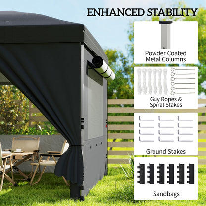 3x6m Pop-Up Canopy Gazebo | 17.5m² Coverage | 210D Silver-Coated UPF50+ Oxford Fabric | 6 Detachable Sidewalls | 3-Level Height Adjustment | 12 Drainage Holes | 18 Stakes & 6 Guy Ropes | Wheeled Carry Bag | Black