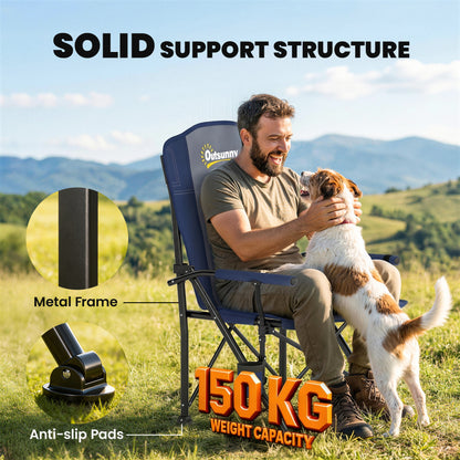 Padded Folding Camping Chair | 50cm Seat | Side Pocket | Cup Holder | Water Repellent Oxford | Carry Bag | 150kg | 59x60x94cm | Dark Blue