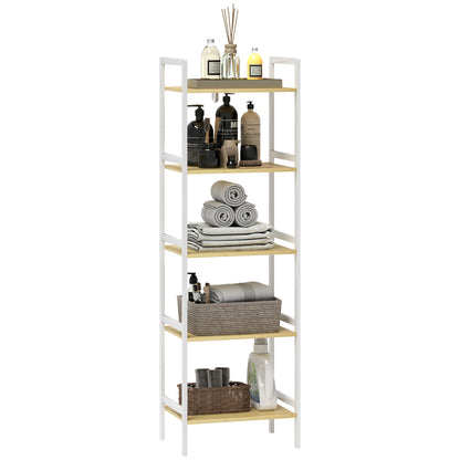 Five-Tier Bamboo Adjustable Shelf Storage Unit