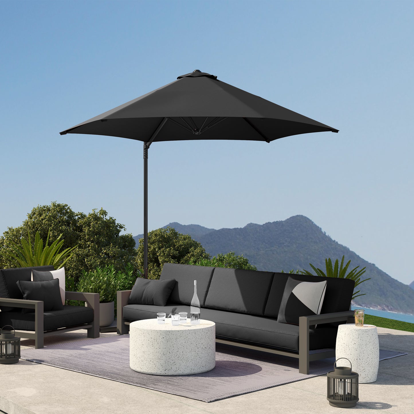 2.5M Garden Cantilever Parasol, Offset Roma Patio Umbrella Hanging Sun Shade Canopy Shelter with 360° Rotation and Cross Base, Black