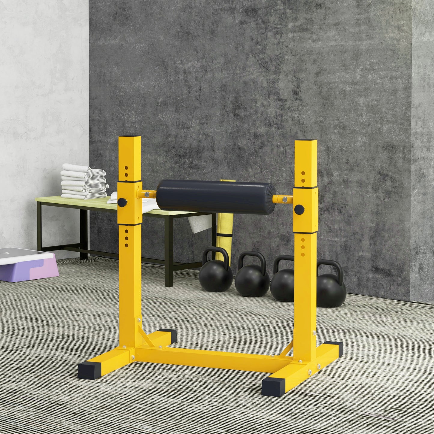 Bulgarian Split Squat Stand, 12-Level Adjustable Single Leg Squat Machine with Foam Roller and Anti-Slip Pads for Lower Body Strength Training